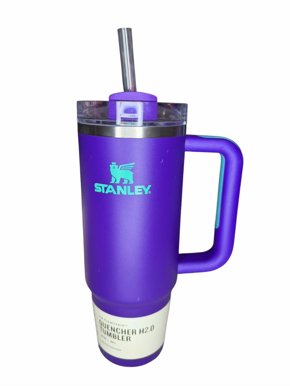 Stanley Purple Tumbler with Teal Logo and Straw